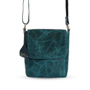Compact Green Leather Crossbody Bag – Double Coated Antique Fittings