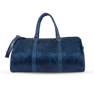 Premium Leather Travel Duffle Bag – Navy Blue