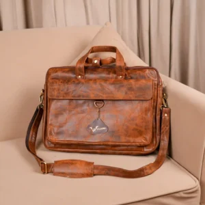 Velvoro 16-Inch Full-Grain Crunch Leather Laptop Bag – Tan Brown