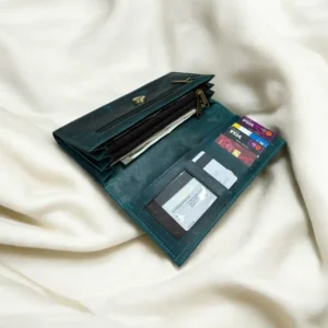 Women’s Leather Wallet with Mobile Holder – Teal Green