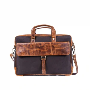 Velvoro 16-Inch Premium Canvas & Leather Laptop Bag – Tan Brown